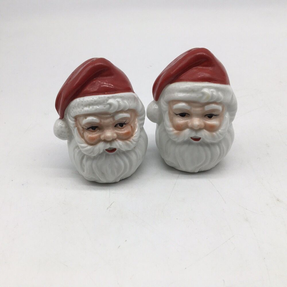 Vintage Santa Claus Head Salt & Pepper Shakers  Rosey Red Cheeks 3” H Christmas